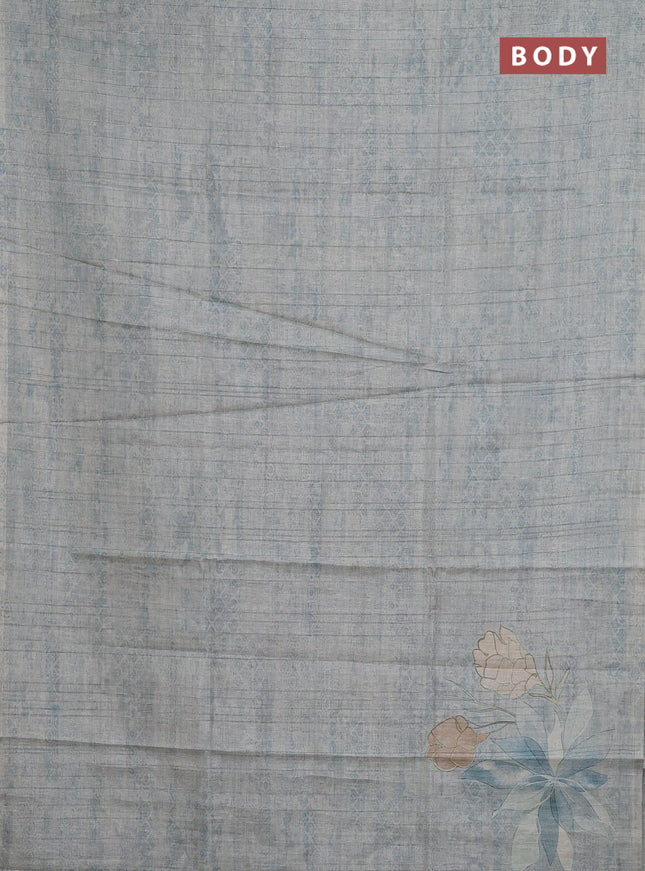 Semi tussar saree pastel blue with digital prints in borderless style