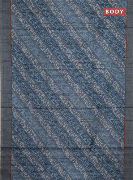 Semi tussar saree blue shade with allover prints and simple border