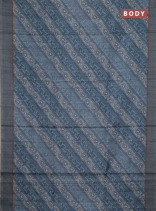 Semi tussar saree blue shade with allover prints and simple border