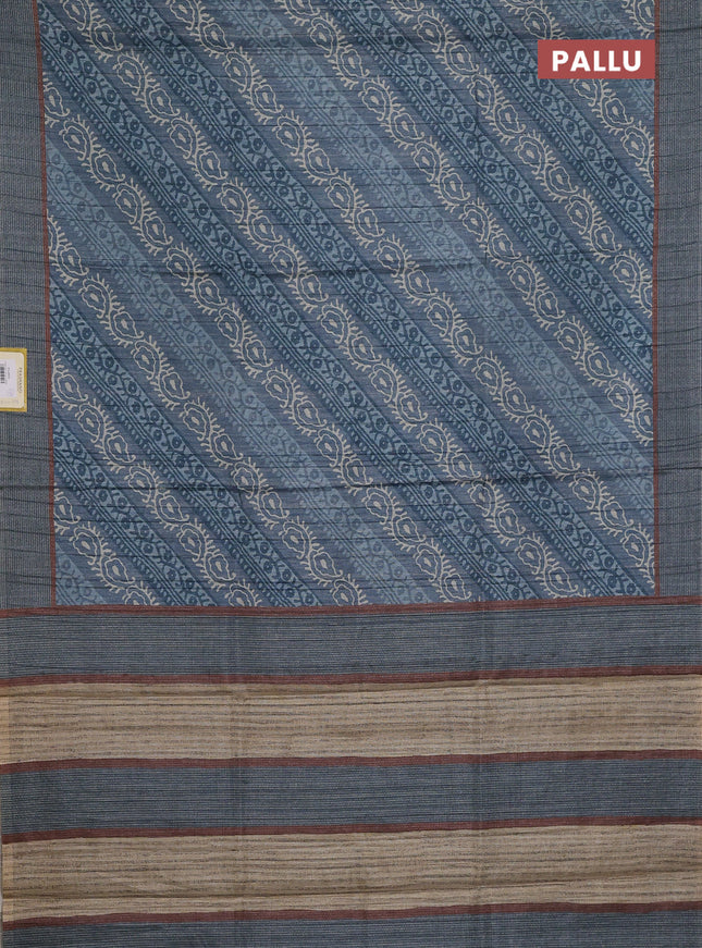 Semi tussar saree blue shade with allover prints and simple border