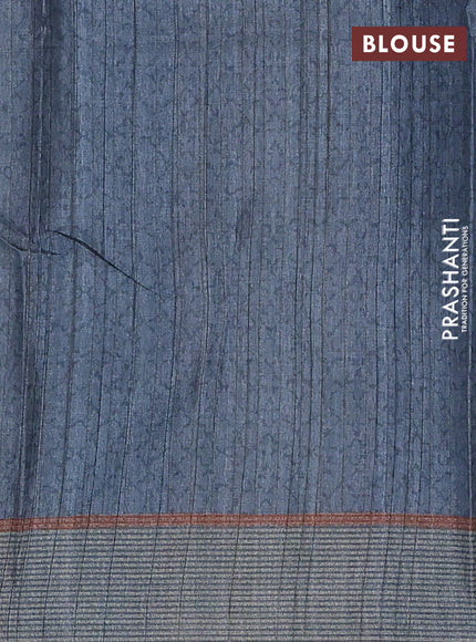 Semi tussar saree blue shade with allover prints and simple border
