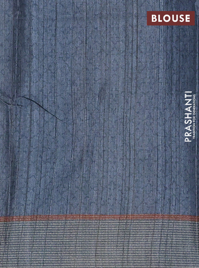 Semi tussar saree blue shade with allover prints and simple border