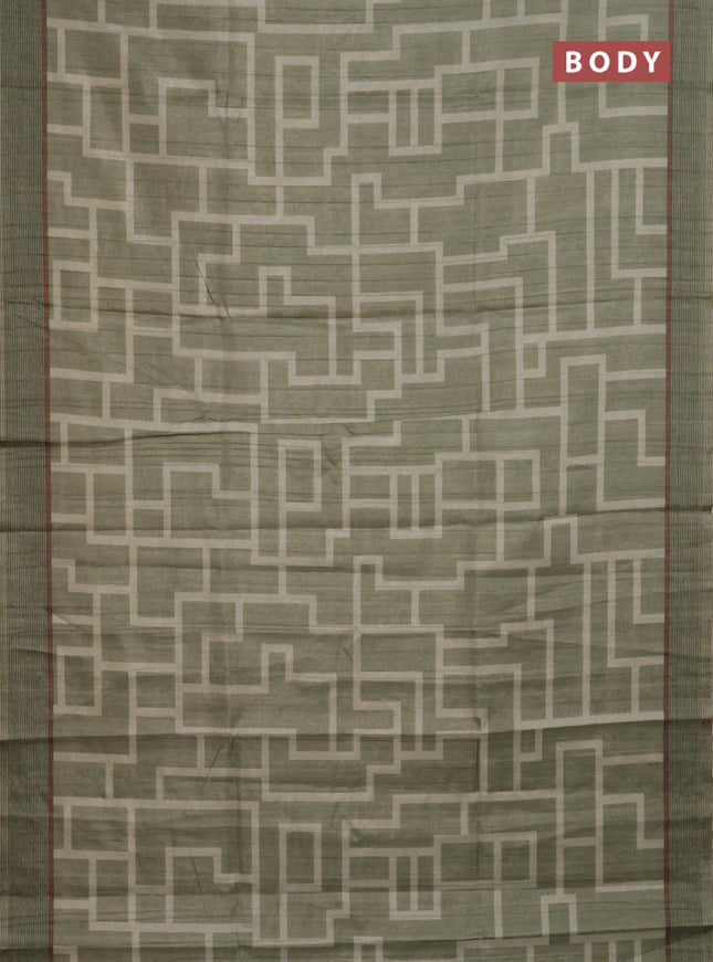 Semi tussar saree pastel green with geometric prints and simple border