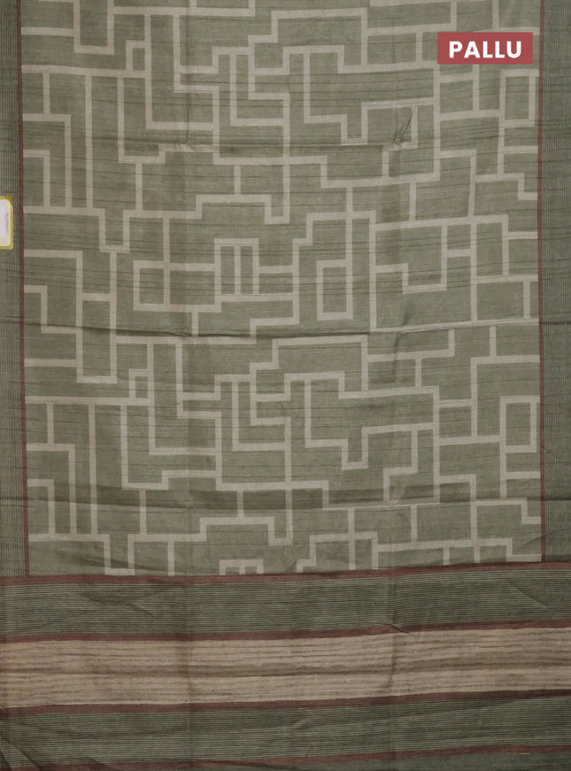 Semi tussar saree pastel green with geometric prints and simple border