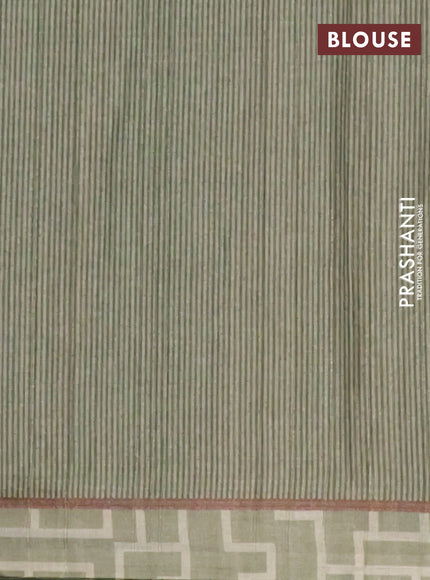 Semi tussar saree pastel green with geometric prints and simple border