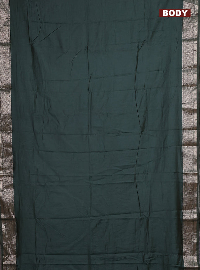 Semi mangalagiri saree green with plain body and zari woven border and Zari brocade blouse
