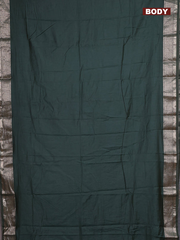 Semi mangalagiri saree green with plain body and zari woven border and Zari brocade blouse