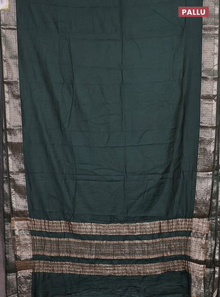 Semi mangalagiri saree green with plain body and zari woven border and Zari brocade blouse