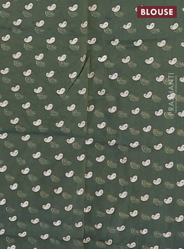 Semi mangalagiri saree green with plain body and zari woven border and Zari brocade blouse