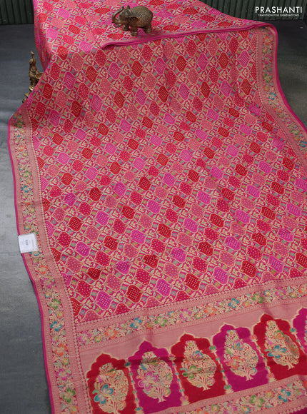 Banarasi georgette saree red and pink with bandhani prints & mina weaves