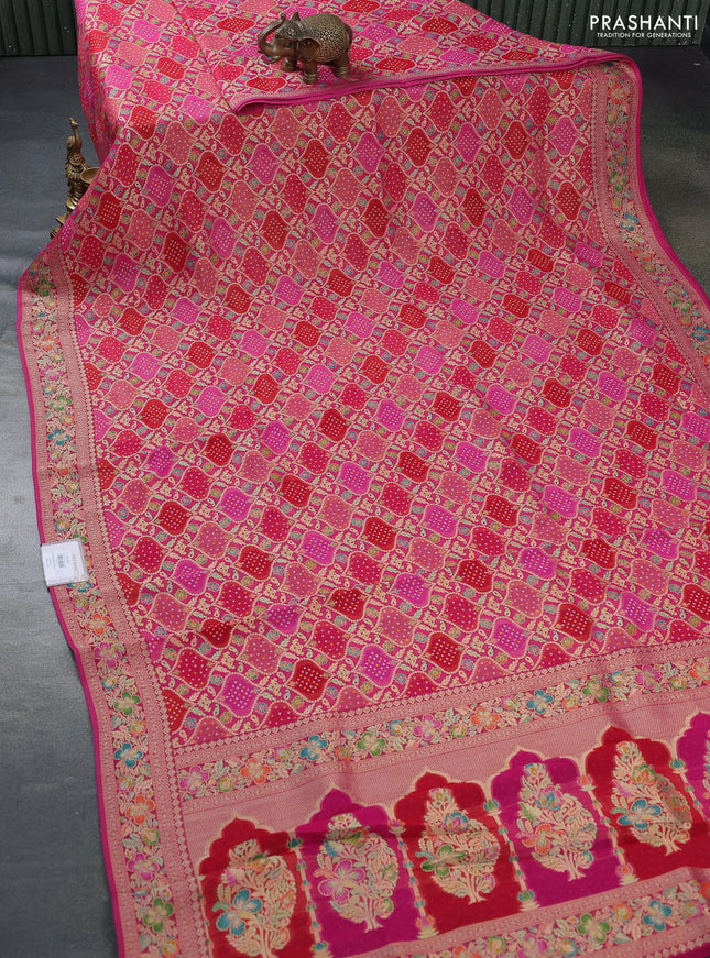 Banarasi georgette saree red and pink with bandhani prints & mina weaves