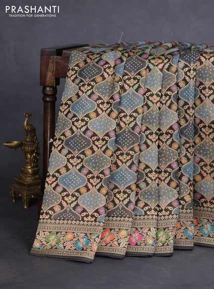 Banarasi georgette saree black and grey with bandhani prints & mina weaves