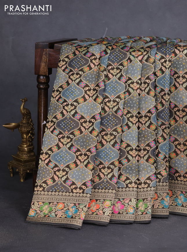 Banarasi georgette saree black and grey with bandhani prints & mina weaves