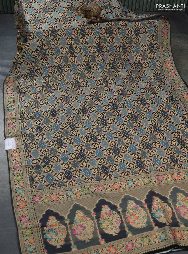 Banarasi georgette saree black and grey with bandhani prints & mina weaves
