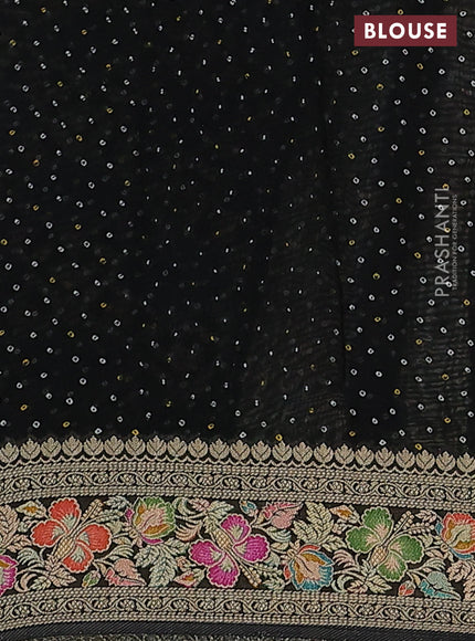 Banarasi georgette saree black and grey with bandhani prints & mina weaves