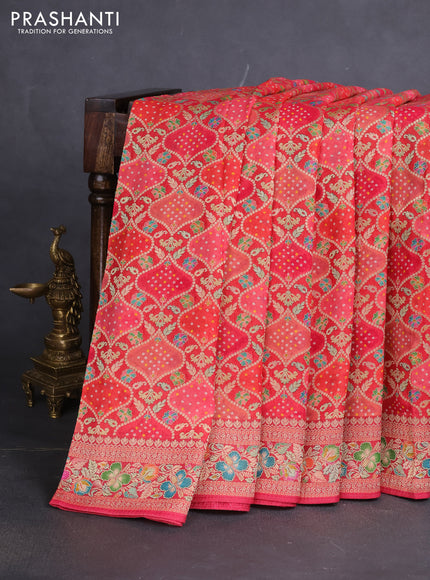 Banarasi georgette saree red and pink shade with bandhani prints & mina weaves