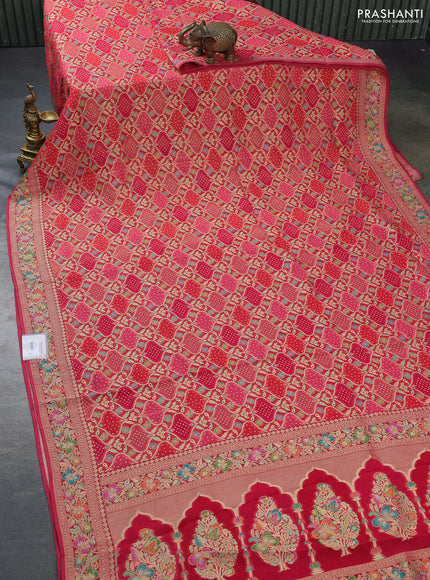 Banarasi georgette saree red and pink shade with bandhani prints & mina weaves