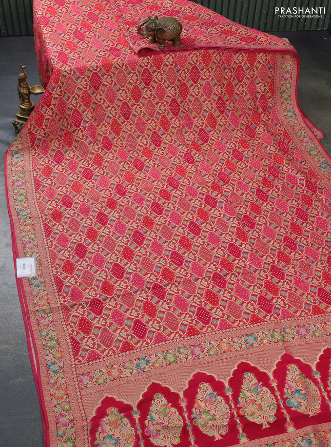 Banarasi georgette saree red and pink shade with bandhani prints & mina weaves