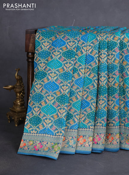 Banarasi georgette saree teal shade with bandhani prints & mina weaves