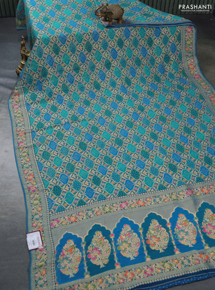 Banarasi georgette saree teal shade with bandhani prints & mina weaves