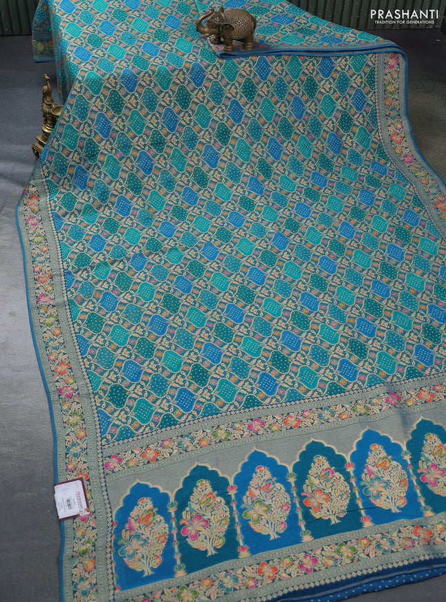 Banarasi georgette saree teal shade with bandhani prints & mina weaves