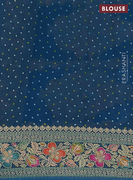 Banarasi georgette saree teal shade with bandhani prints & mina weaves