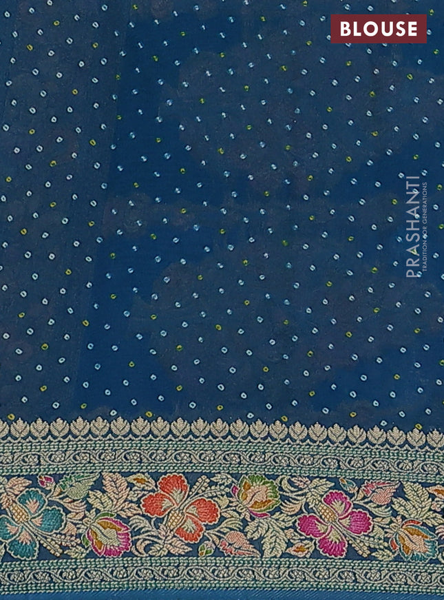 Banarasi georgette saree teal shade with bandhani prints & mina weaves