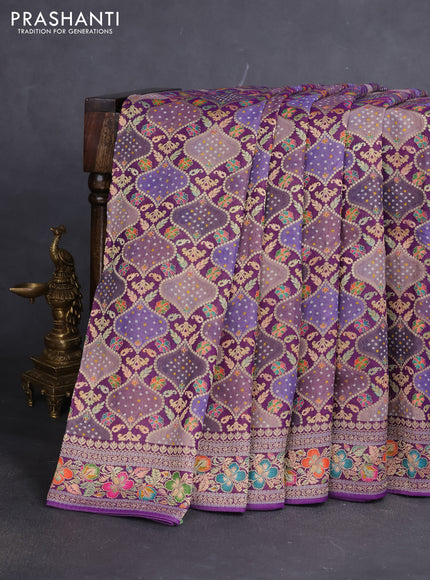Banarasi georgette saree purple with bandhani prints & mina weaves