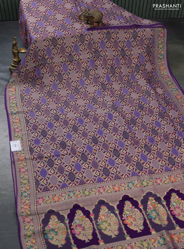 Banarasi georgette saree purple with bandhani prints & mina weaves
