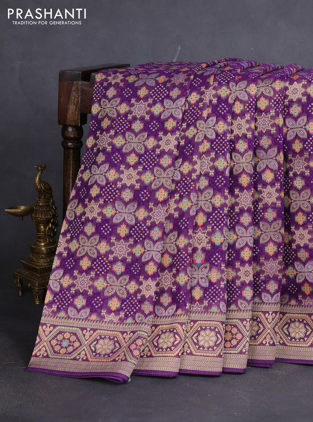 Banarasi georgette saree violet with bandhani prints & mina weaves