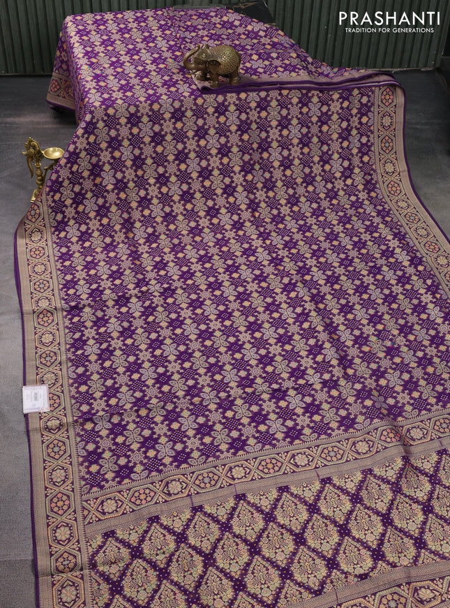 Banarasi georgette saree violet with bandhani prints & mina weaves