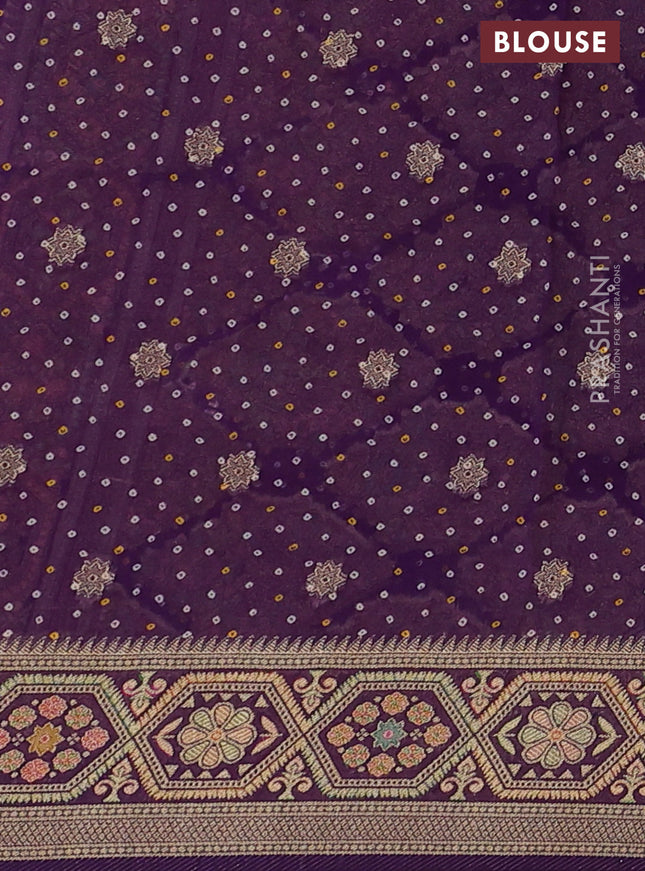 Banarasi georgette saree violet with bandhani prints & mina weaves