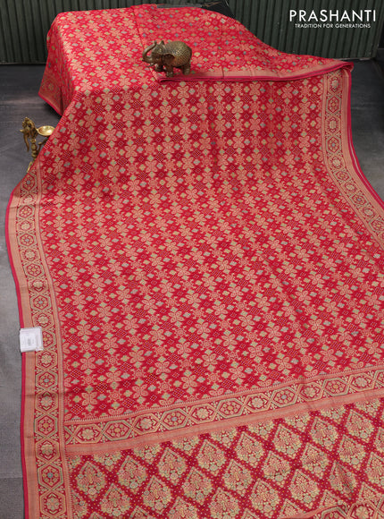 Banarasi georgette saree red with bandhani prints & mina weaves