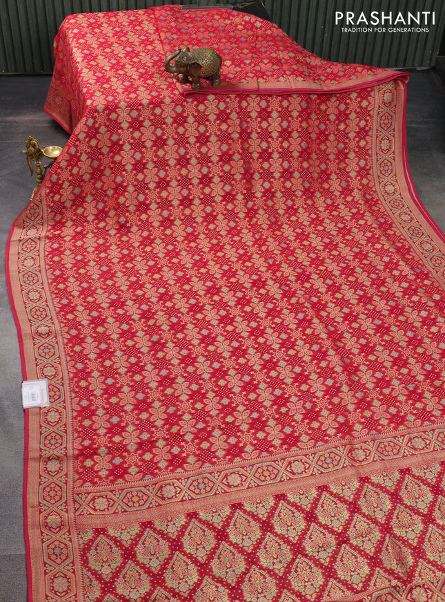 Banarasi georgette saree red with bandhani prints & mina weaves