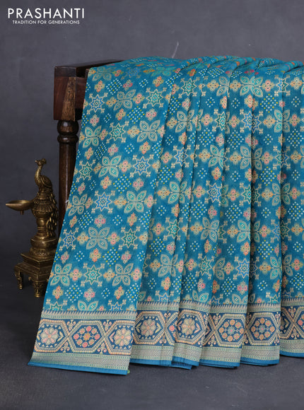 Banarasi georgette saree teal blue with bandhani prints & mina weaves
