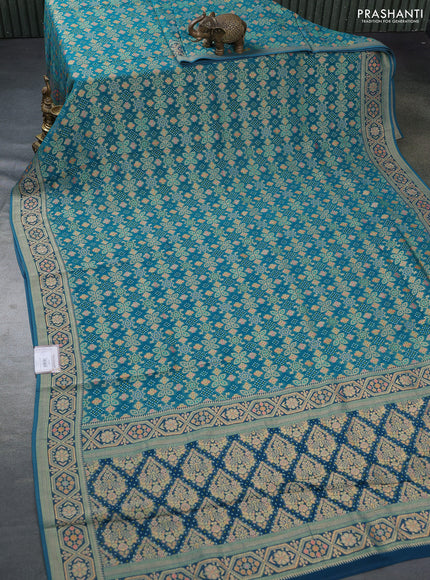 Banarasi georgette saree teal blue with bandhani prints & mina weaves