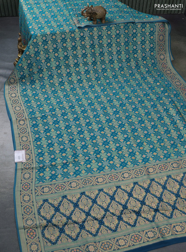 Banarasi georgette saree teal blue with bandhani prints & mina weaves