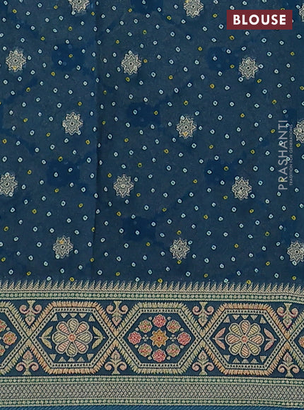 Banarasi georgette saree teal blue with bandhani prints & mina weaves