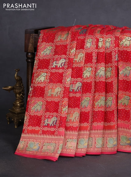 Banarasi georgette saree red with bandhani prints & mina weaves