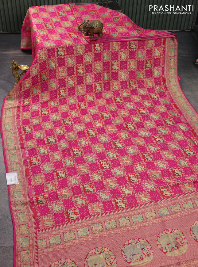 Banarasi georgette saree pink with bandhani prints & mina weaves