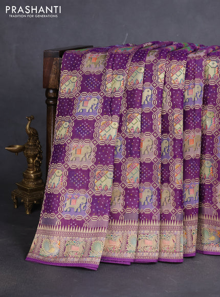 Banarasi georgette saree purple with bandhani prints & mina weaves