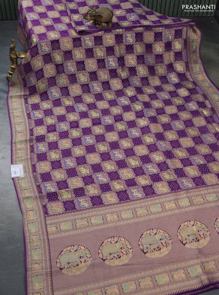 Banarasi georgette saree purple with bandhani prints & mina weaves
