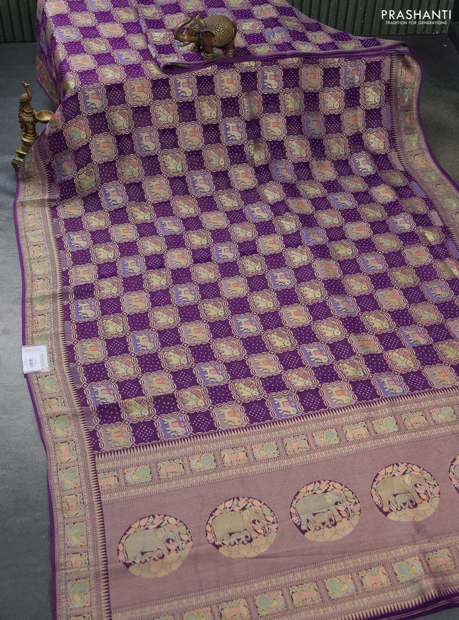 Banarasi georgette saree purple with bandhani prints & mina weaves