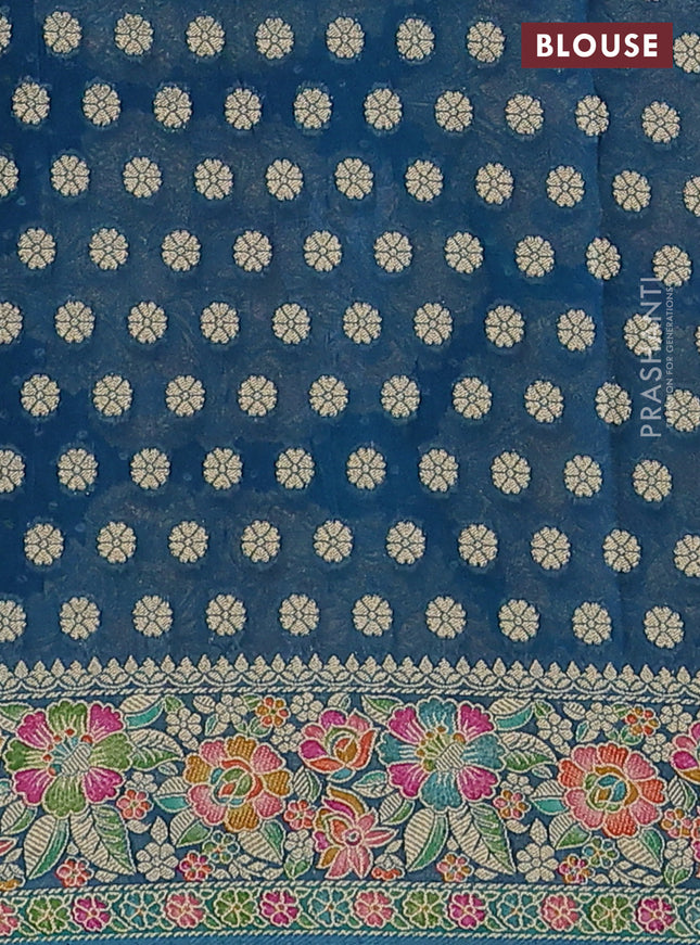 Banarasi georgette saree teal blue with bandhani prints & mina weaves