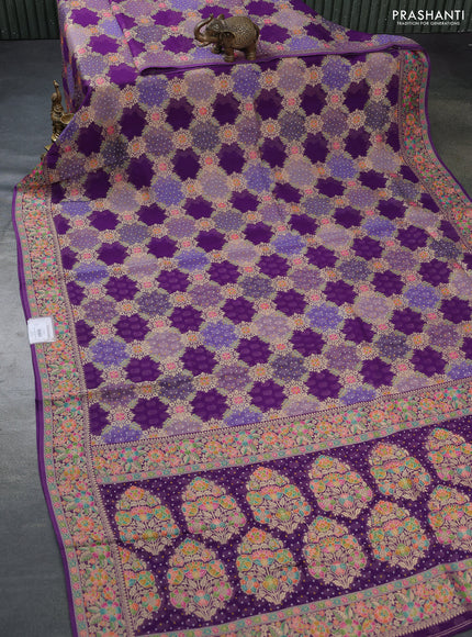Banarasi georgette saree purple with bandhani prints & mina weaves
