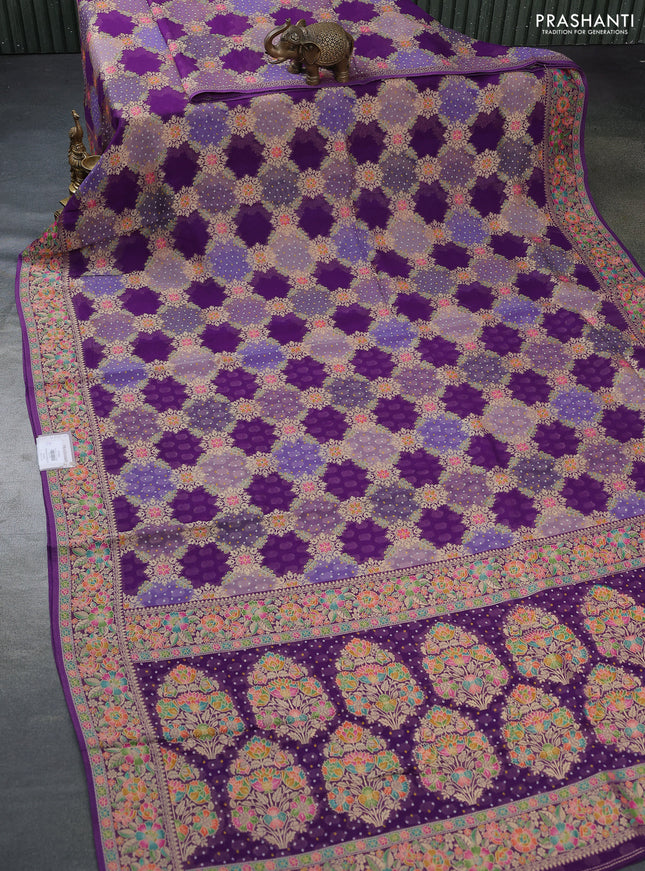 Banarasi georgette saree purple with bandhani prints & mina weaves