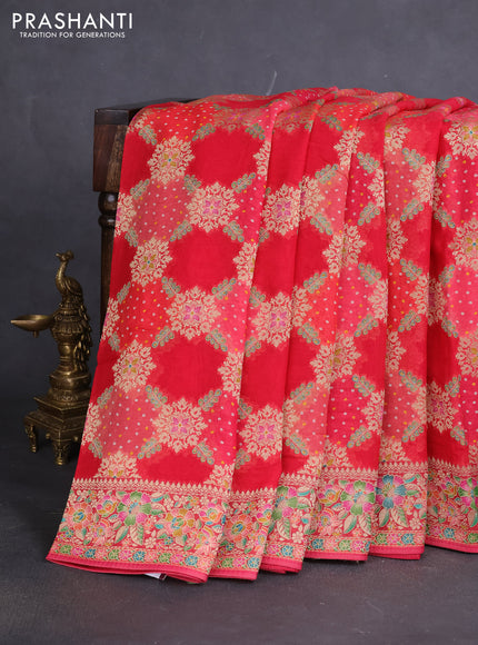Banarasi georgette saree red with bandhani prints & mina weaves