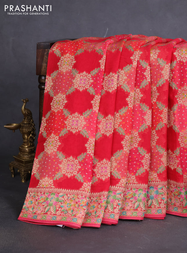 Banarasi georgette saree red with bandhani prints & mina weaves