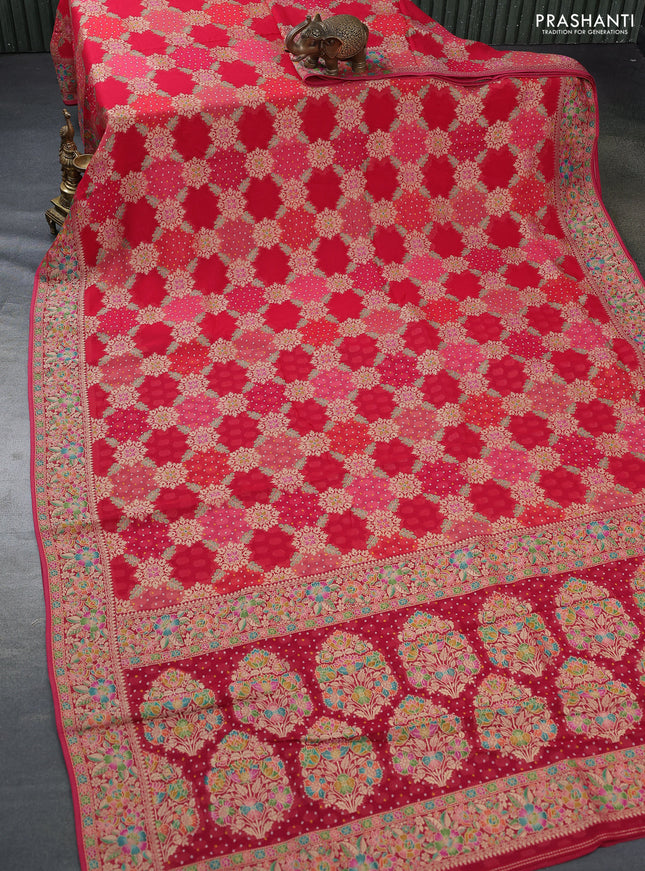 Banarasi georgette saree red with bandhani prints & mina weaves