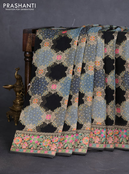 Banarasi georgette saree black and grey with bandhani prints & mina weaves